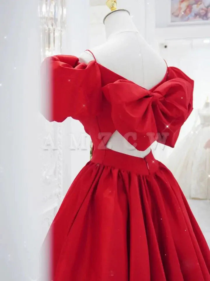 Vestido de fiesta largo de satén con escote en V rojo de Amzcw, vestido de noche rojo, vestidos formales
