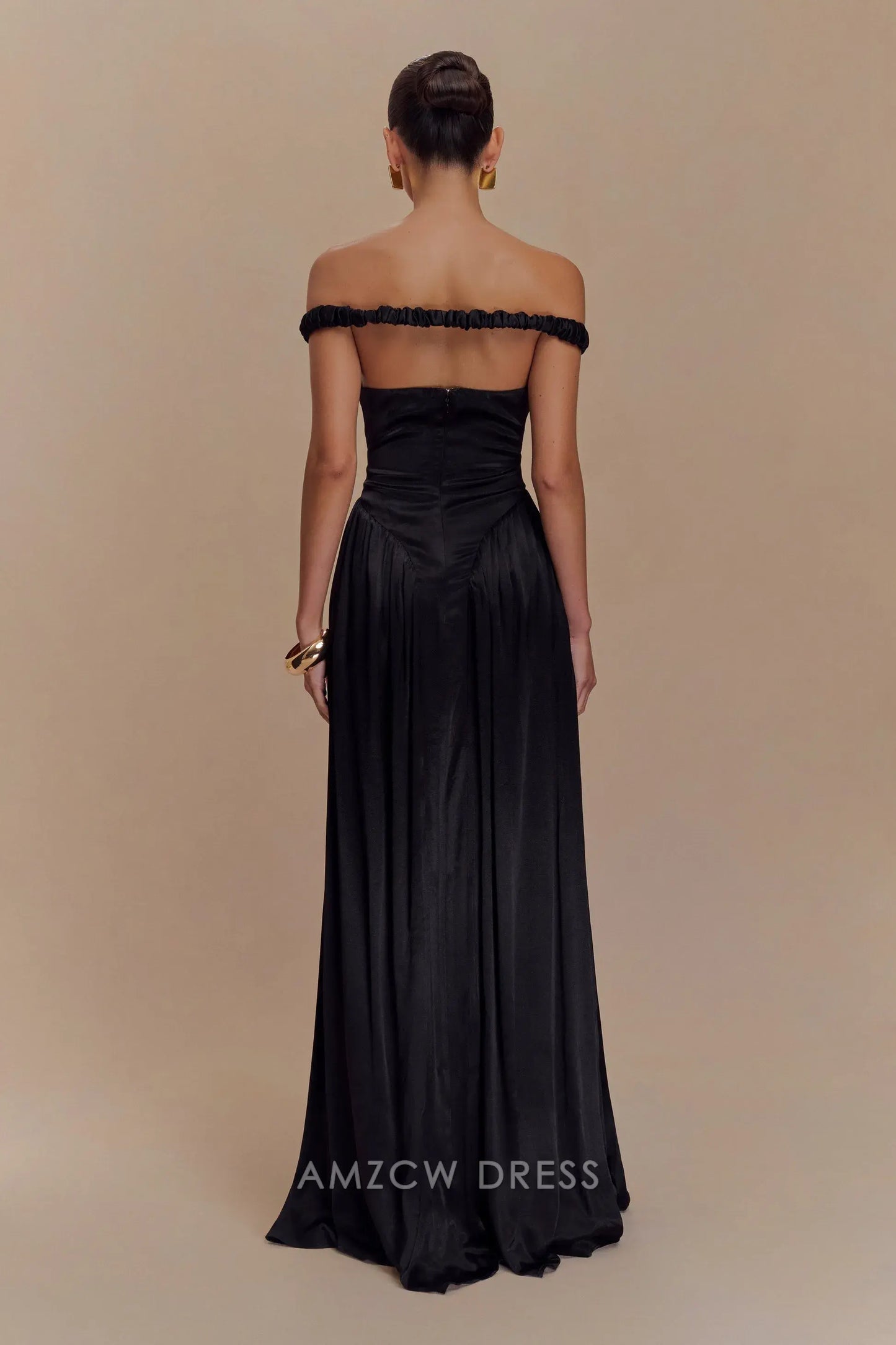 Romantic Sheath/Column Off the Shoulder Sleeveless Backless Floor-Length prom dress