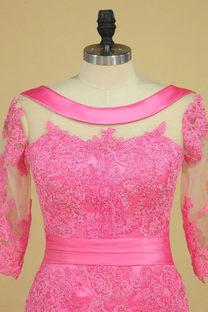 Vestidos de satén para madre de la novia, cuello vuelto, media manga con apliques