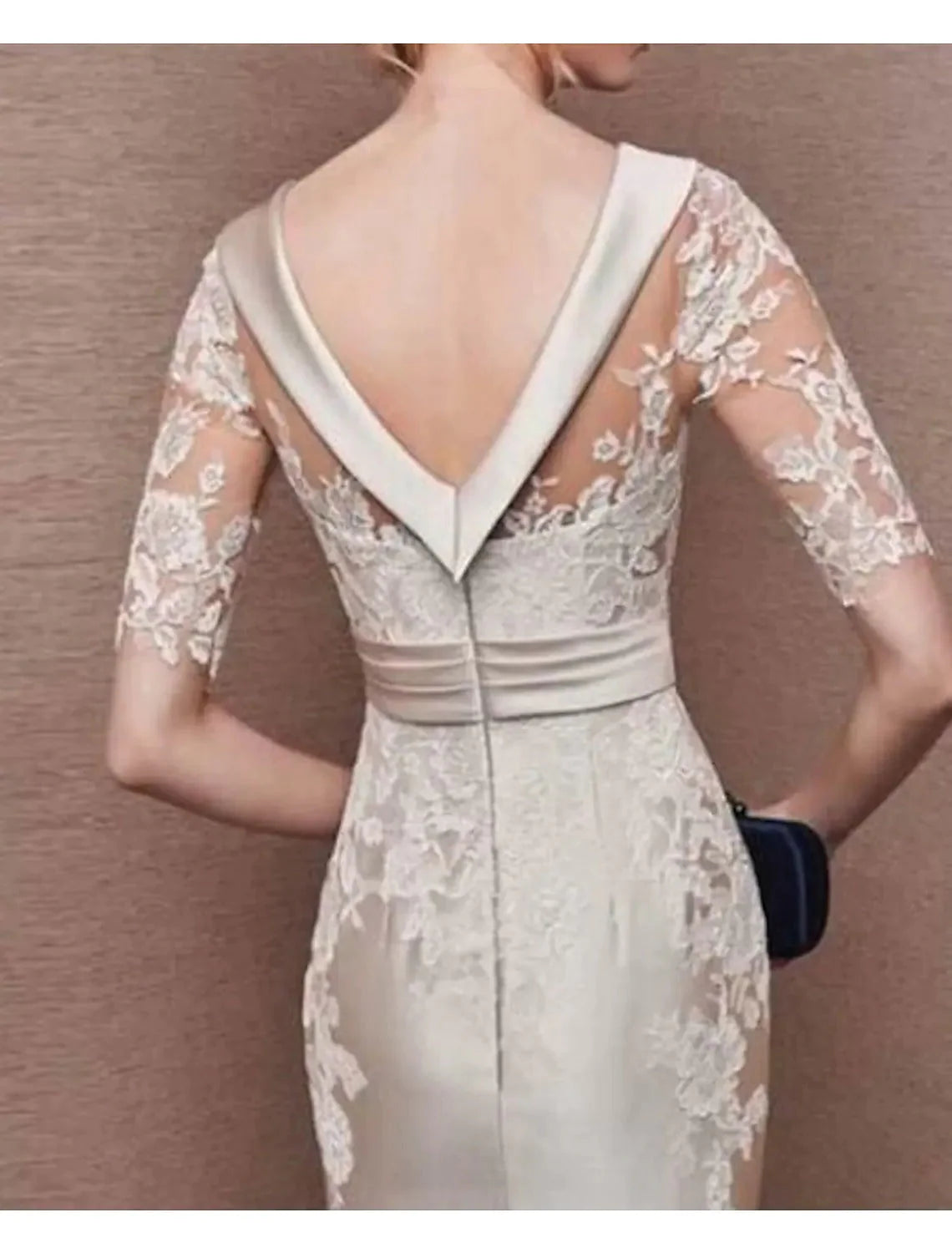 Vestidos de satén para madre de la novia, cuello vuelto, media manga con apliques