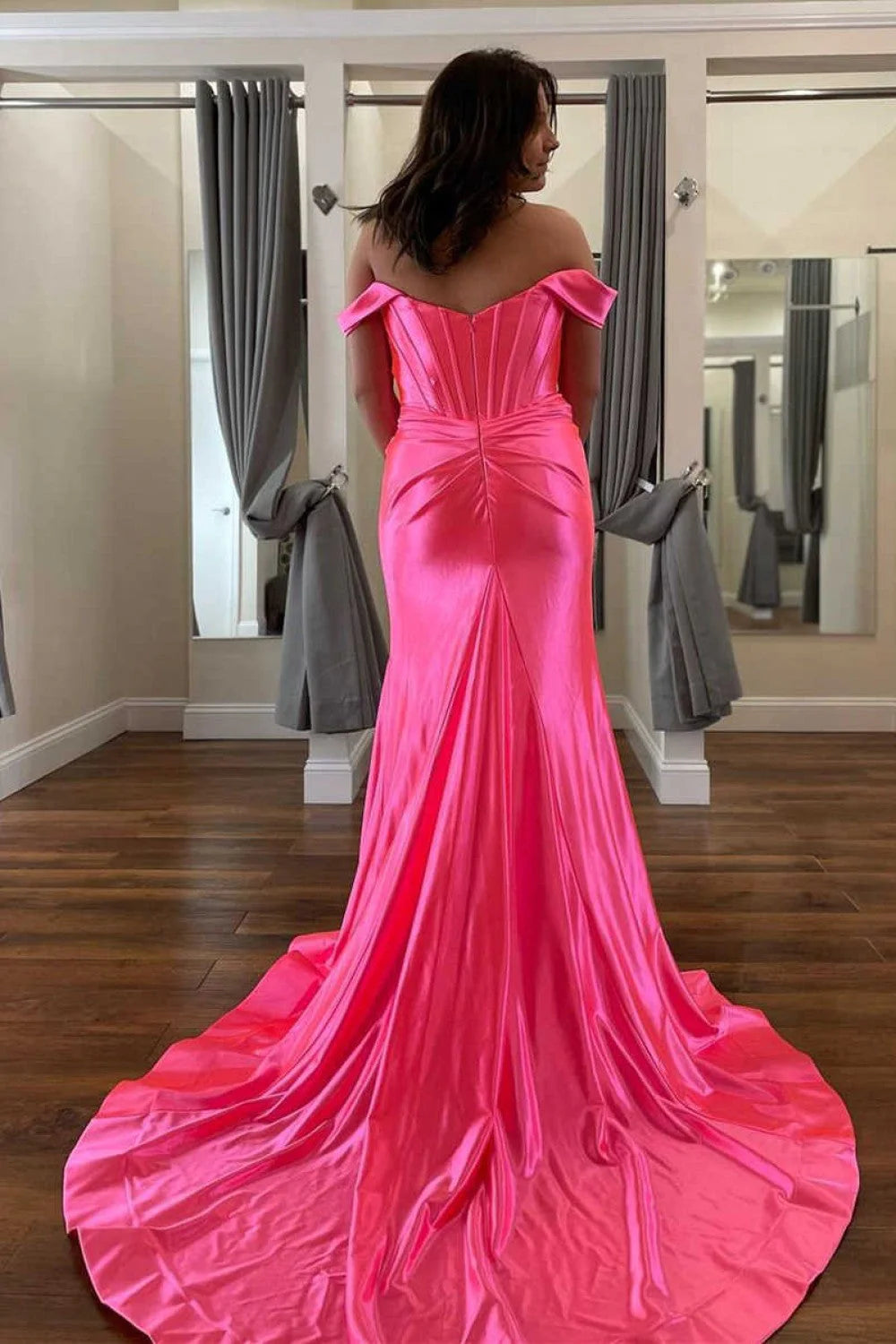Satin Prom Dresses Mermaid Off The Shoulder With Slit