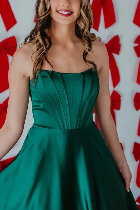 Amzcw Satin A-Line Scoop Empire-Waist Pleated Sleeveless Prom Dress formal wear dresses