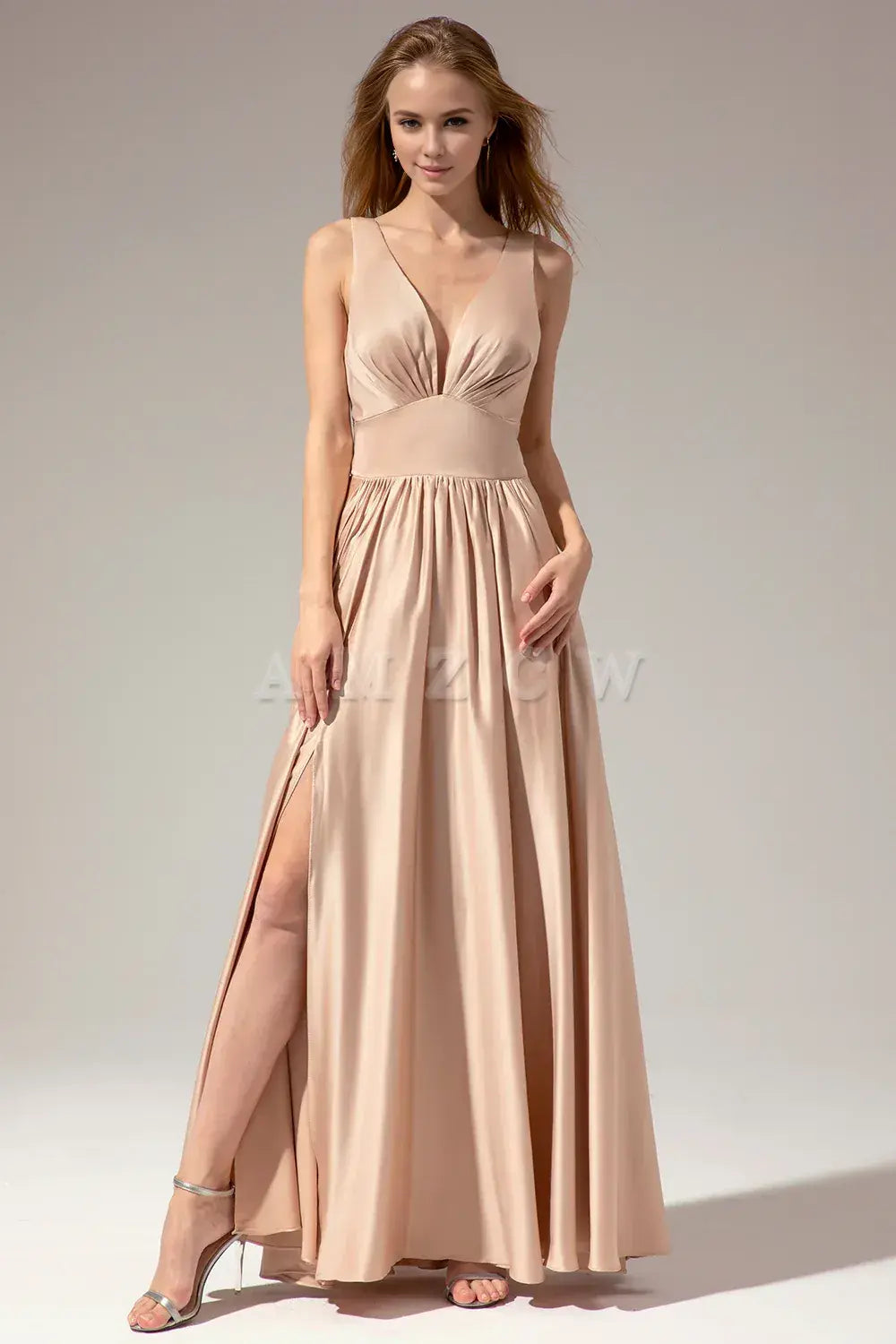 Amzcw Satin Long Prom Party Dress With Slit gowns evening dresses dressesgowns evening dresses