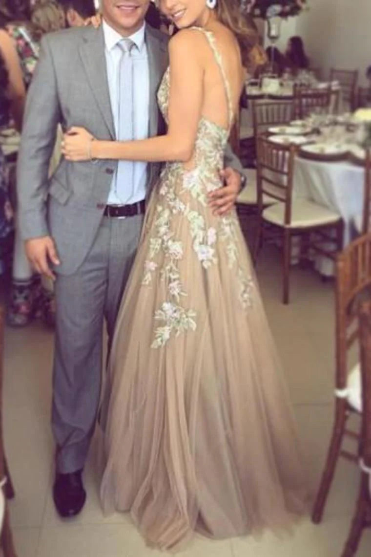 Vestidos de fiesta de noche largos, personalizados, con encaje, escote en V profundo y espalda descubierta, sexys y de corte A