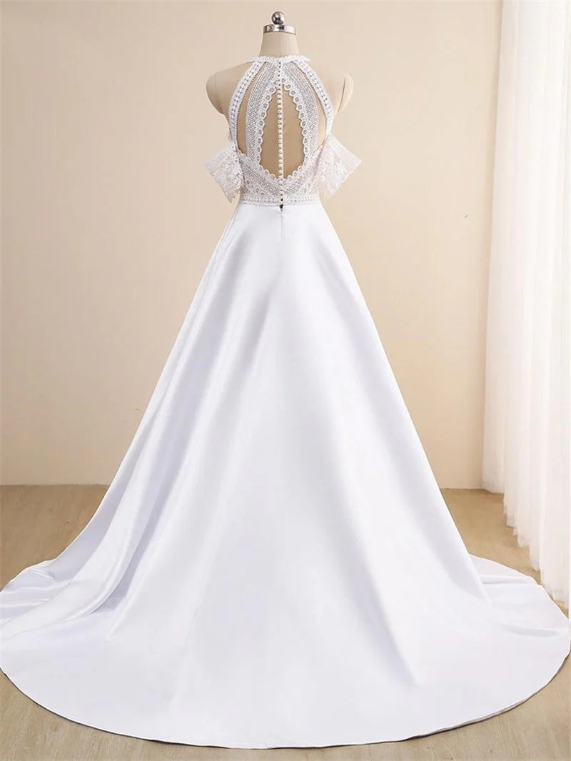 Sexy Lace Appliques High Neck Country Wedding Dresses