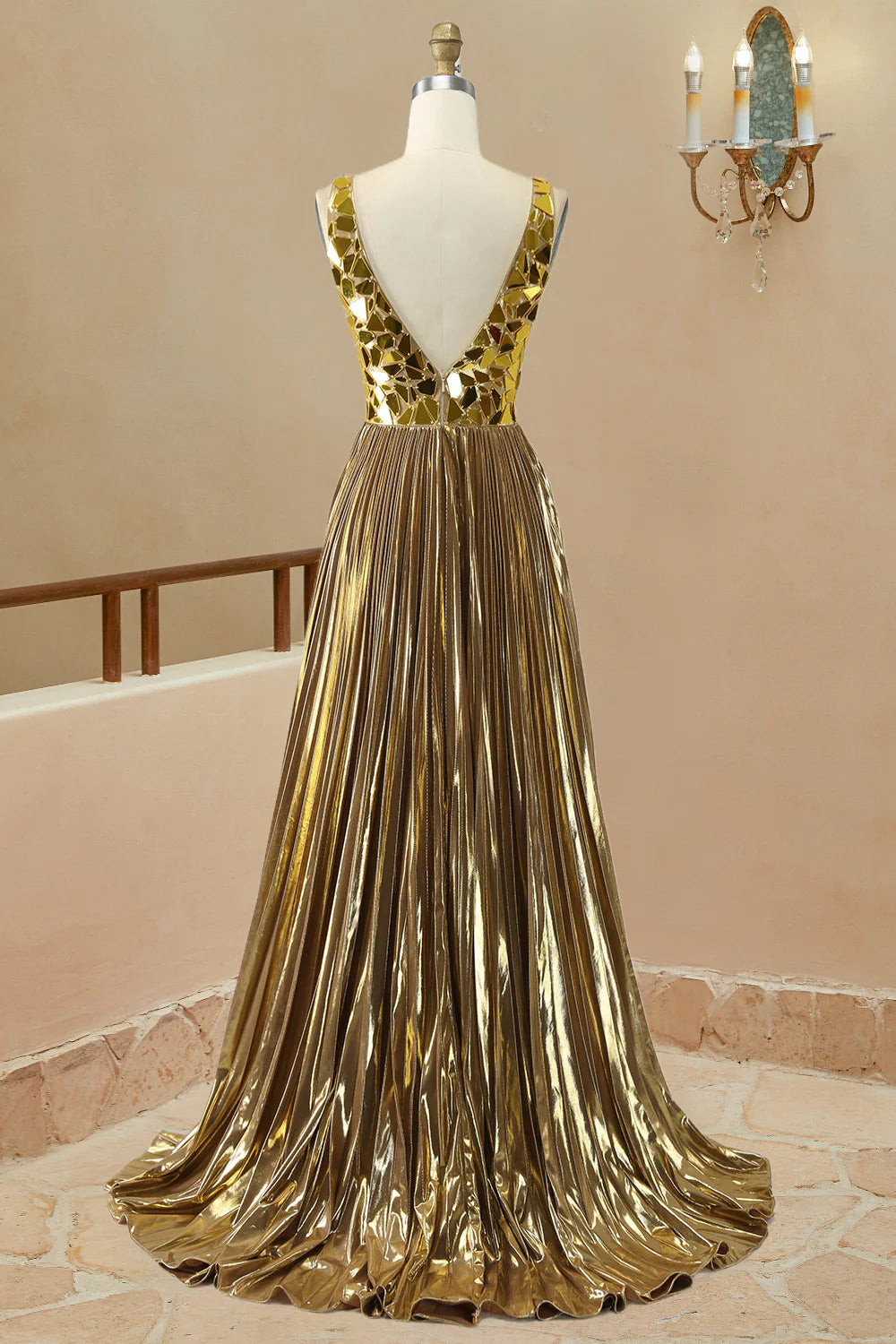 Vestido de noche largo sexy de poliéster con escote en V y abertura hasta el suelo para fiesta de graduación