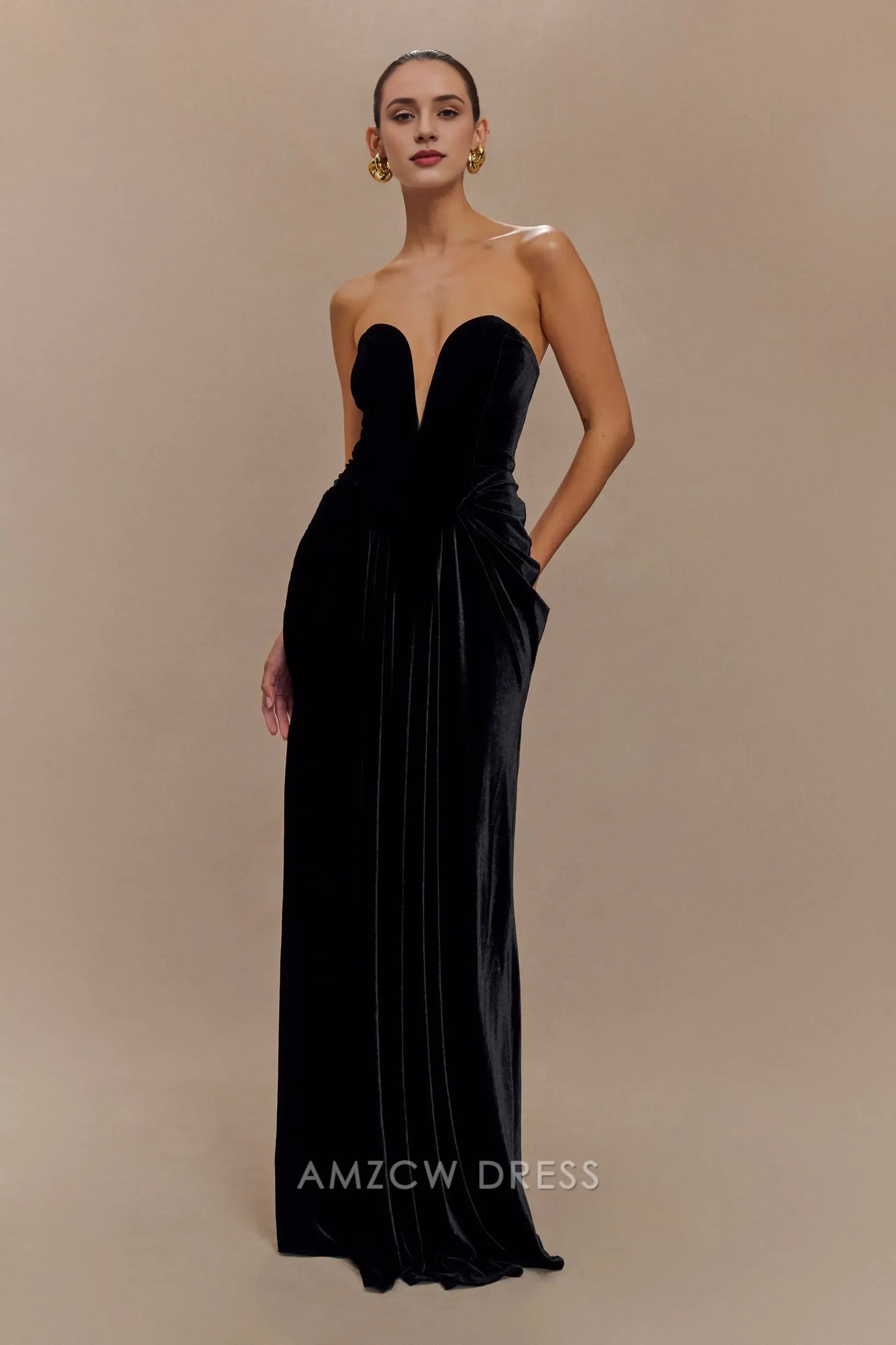Sexy Sheath/Column Strapless Sleeveless Back Zip Floor-Length prom dress