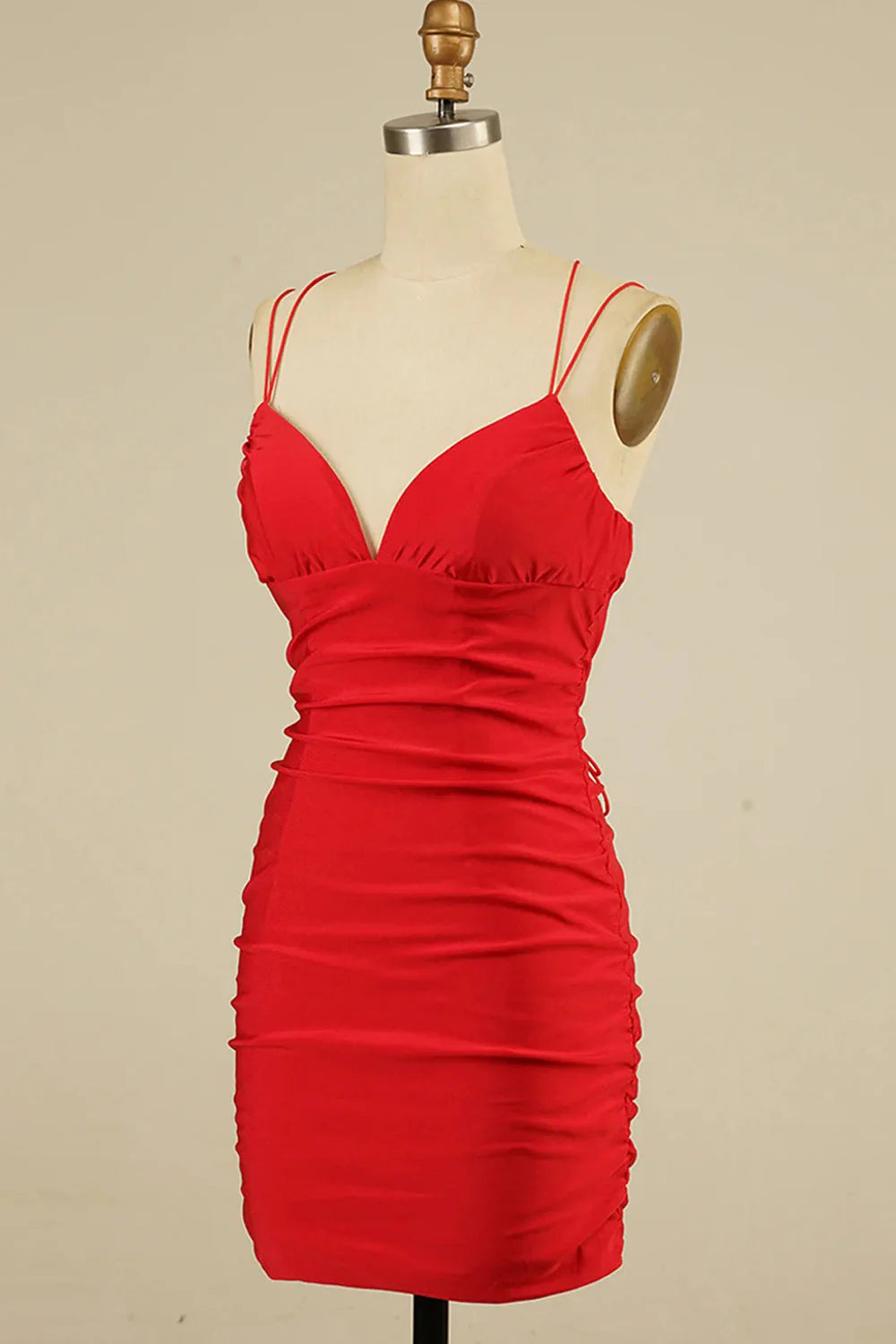 Sheath Spaghetti Straps Homecoming Dresses Open Back Satin Short/Mini