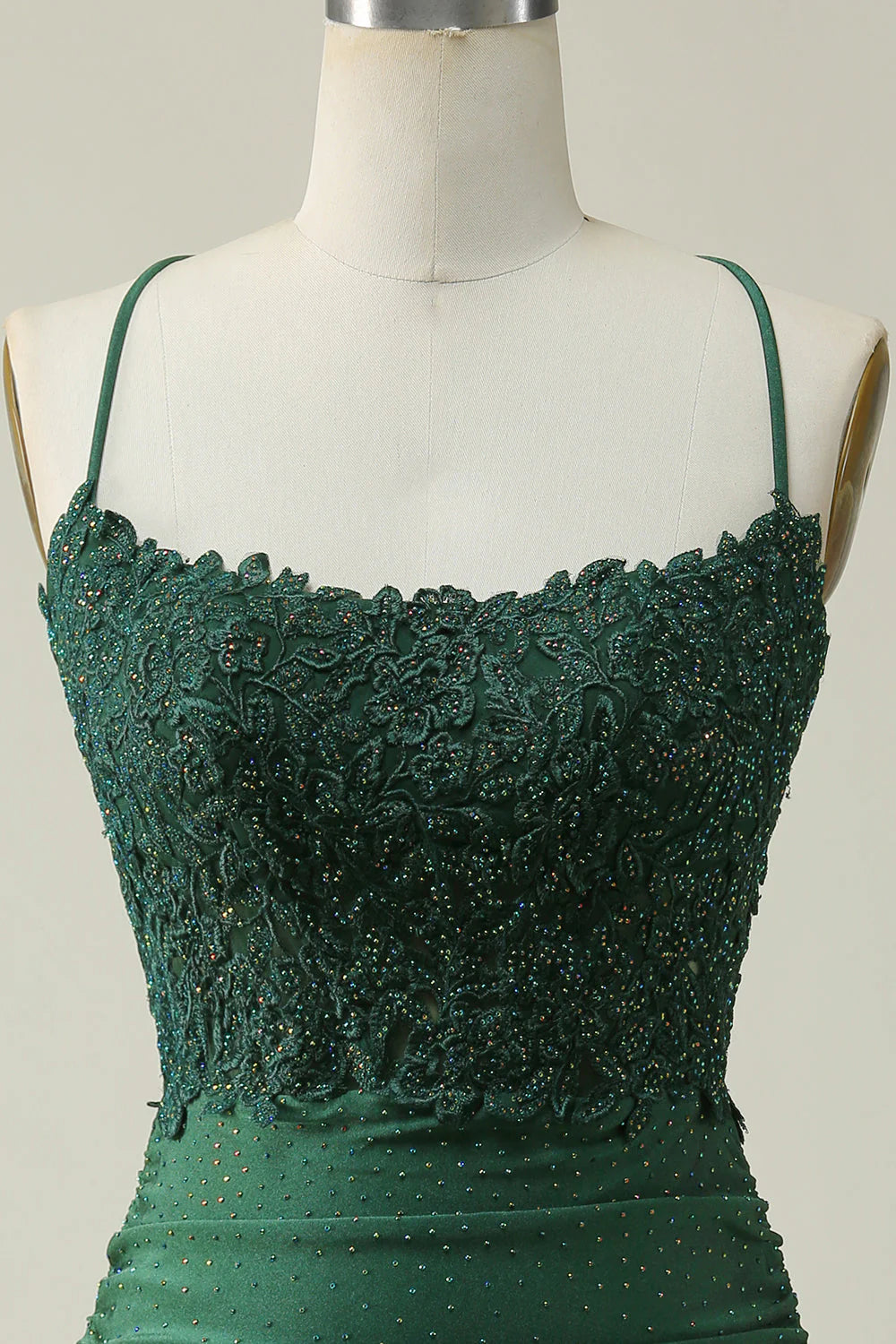 Amzcw Dark Green Sheath Spaghetti Straps Homecoming Dress with Appliques