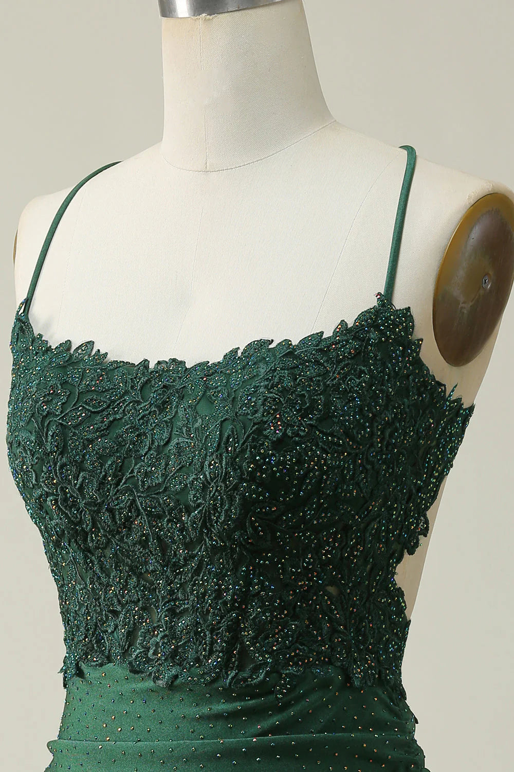 Amzcw Dark Green Sheath Spaghetti Straps Homecoming Dress with Appliques