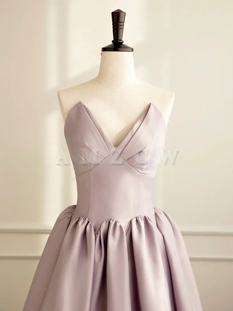 Vestido de fiesta largo de satén rosa con corte A sencillo de Amzcw, vestido formal de dama de honor, vestido de fiesta en tienda