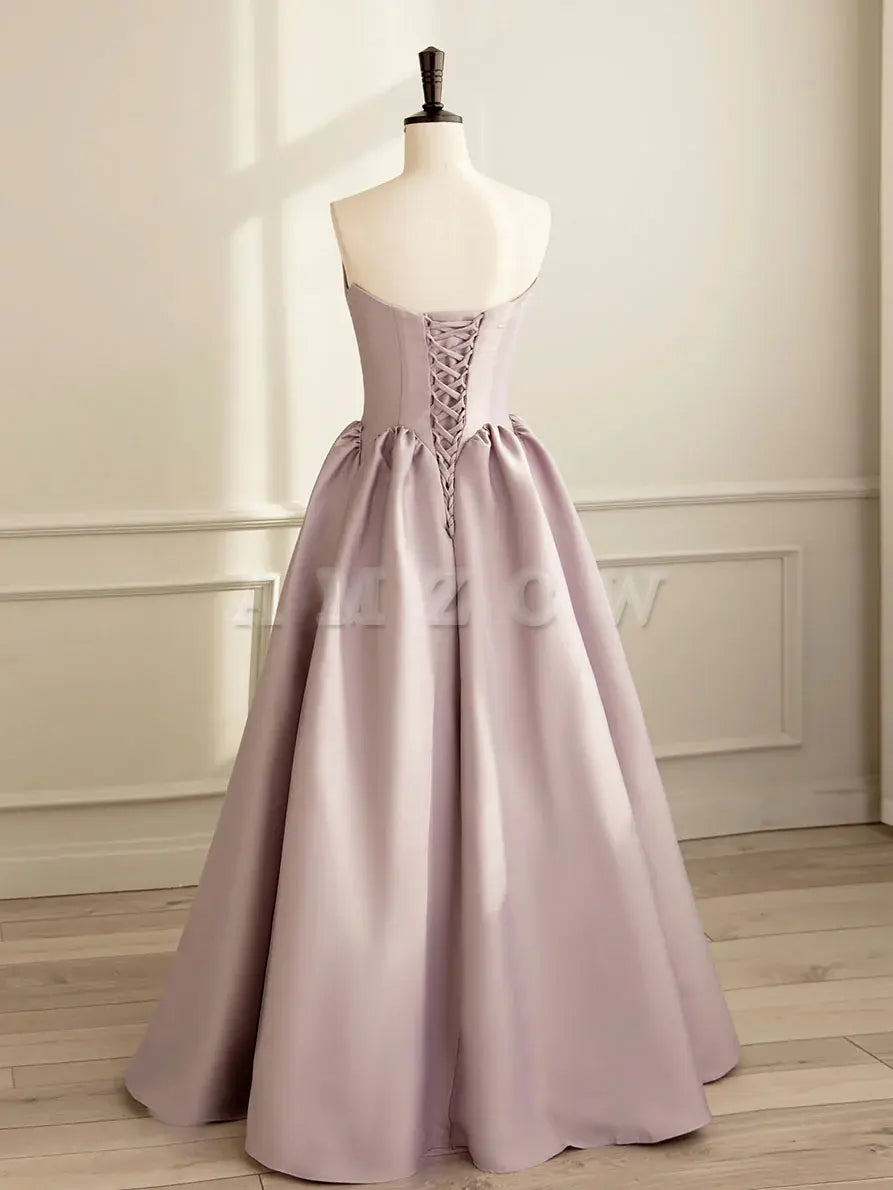 Vestido de fiesta largo de satén rosa con corte A sencillo de Amzcw, vestido formal de dama de honor, vestido de fiesta en tienda
