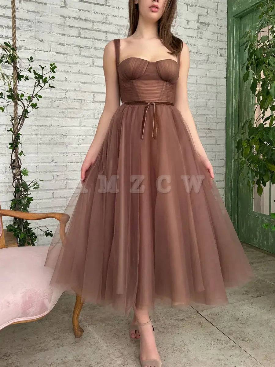 Vestidos de fiesta marrones sencillos Amzcw Aline hasta la rodilla, vestidos de fiesta marrones, vestidos de fiesta en tienda