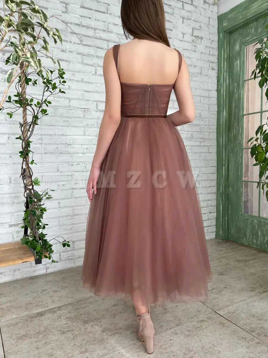 Vestidos de fiesta marrones sencillos Amzcw Aline hasta la rodilla, vestidos de fiesta marrones, vestidos de fiesta en tienda
