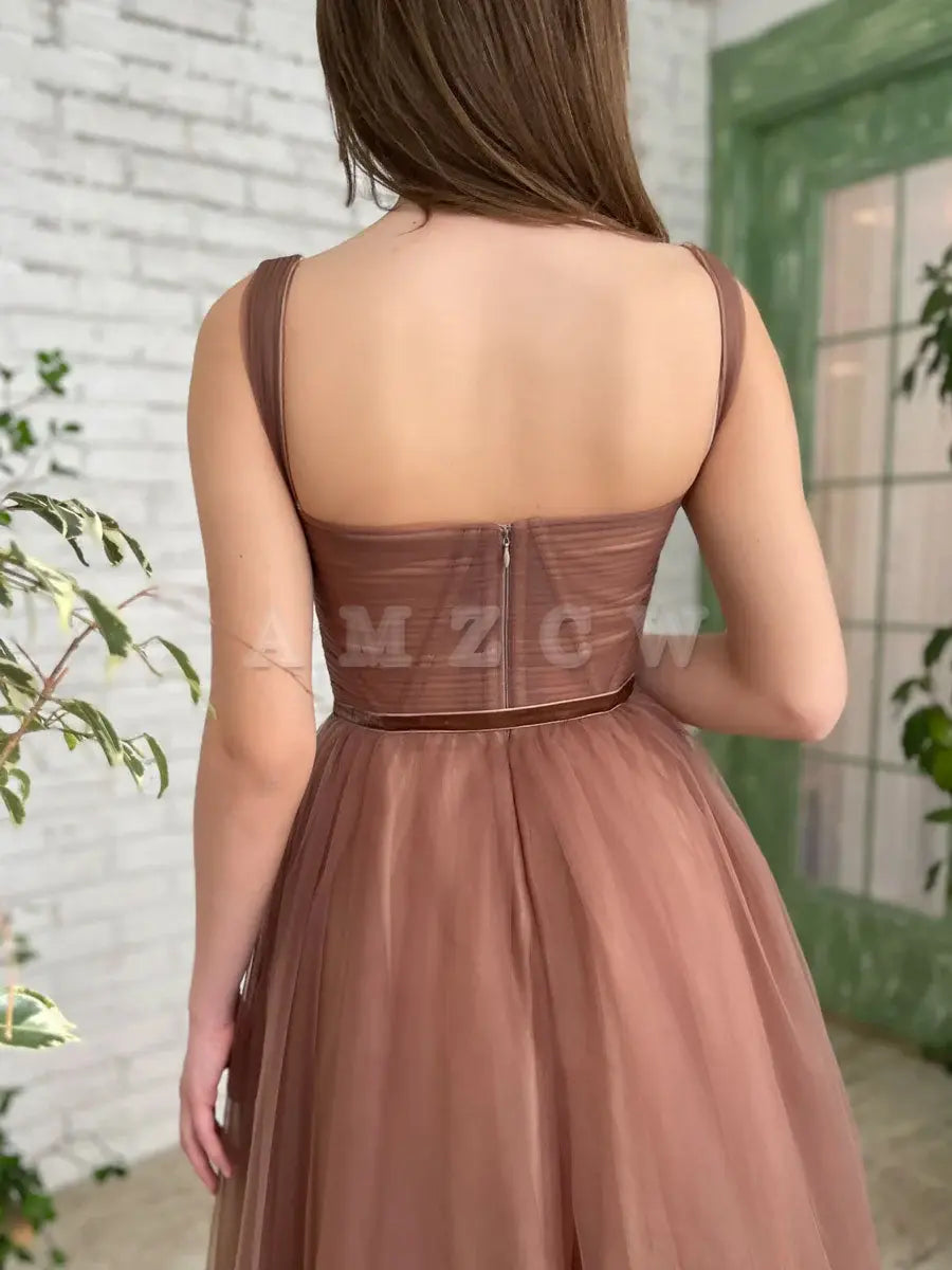 Vestidos de fiesta marrones sencillos Amzcw Aline hasta la rodilla, vestidos de fiesta marrones, vestidos de fiesta en tienda