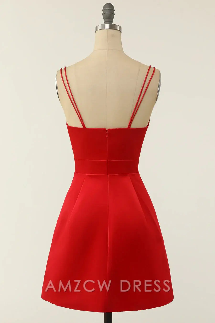Amzcw Elegant Simple Satin A-Line Empire Low V-Neck Homecoming Dress formal wear dresses