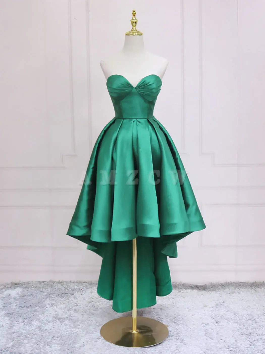 Vestido de fiesta verde sencillo con escote corazón de Amzcw, alto bajo y verde, vestido de fiesta para bienvenida, vestido de fiesta en tienda
