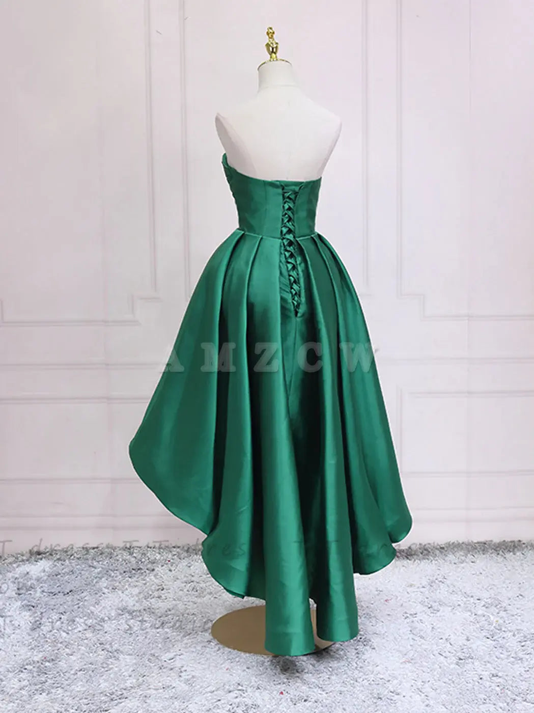 Vestido de fiesta verde sencillo con escote corazón de Amzcw, alto bajo y verde, vestido de fiesta para bienvenida, vestido de fiesta en tienda