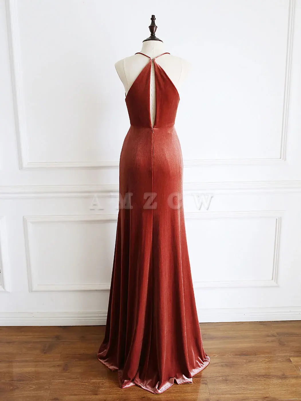Amzcw Simple V Neck Mermaid Long Prom Dress Velvet Formal Evening Dresses prom dress in store