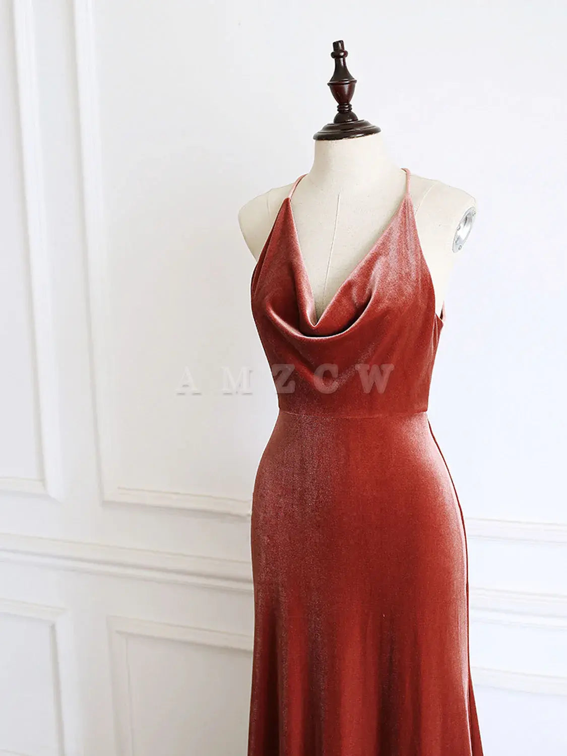 Amzcw Simple V Neck Mermaid Long Prom Dress Velvet Formal Evening Dresses prom dress in store