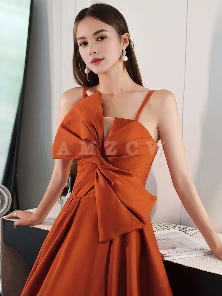 Amzcw Vestido de fiesta largo de satén naranja sencillo Vestido de noche naranja de corte A Tiendas de vestidos de fiesta