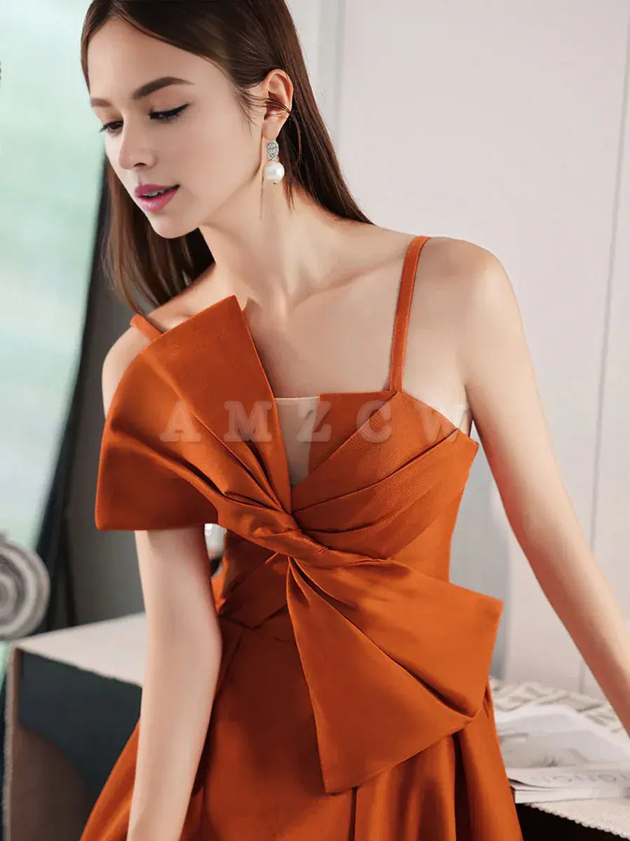 Amzcw Vestido de fiesta largo de satén naranja sencillo Vestido de noche naranja de corte A Tiendas de vestidos de fiesta