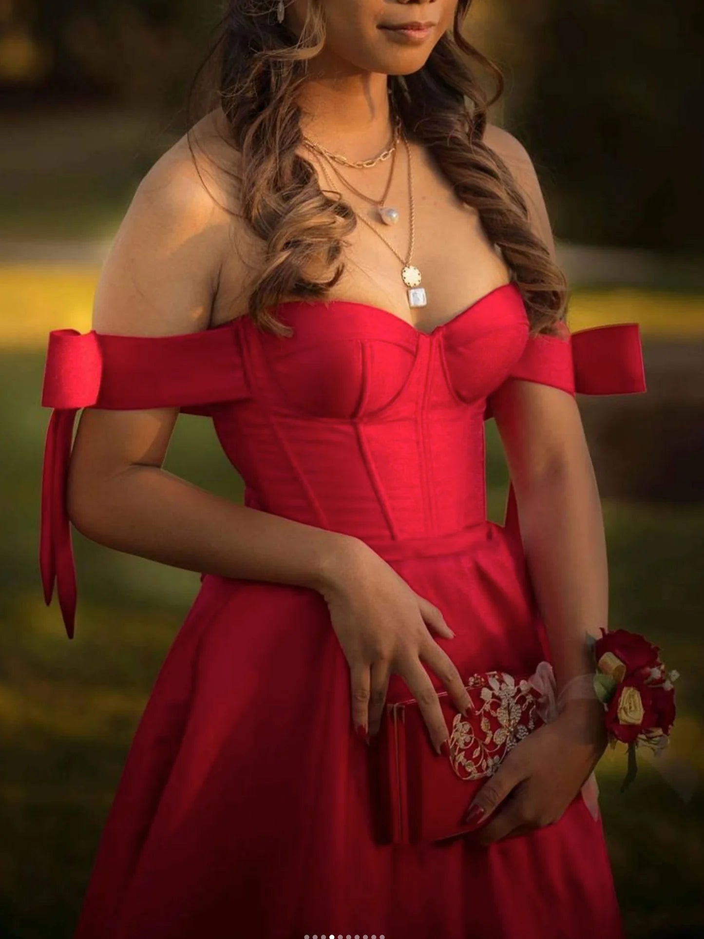 Amzcw Simple red satin long prom dress red satin evening dress formal wear dresses 