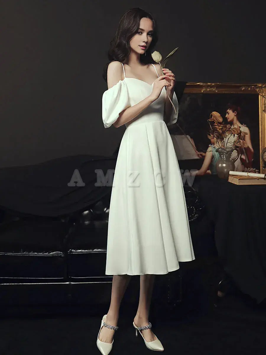 Amzcw Simple white sweetheart neck short prom dress white bridesmaid dress prom dresses shops