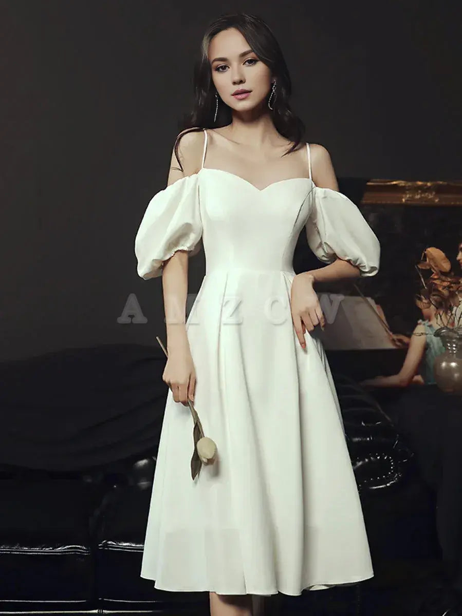 Amzcw Simple white sweetheart neck short prom dress white bridesmaid dress prom dresses shops