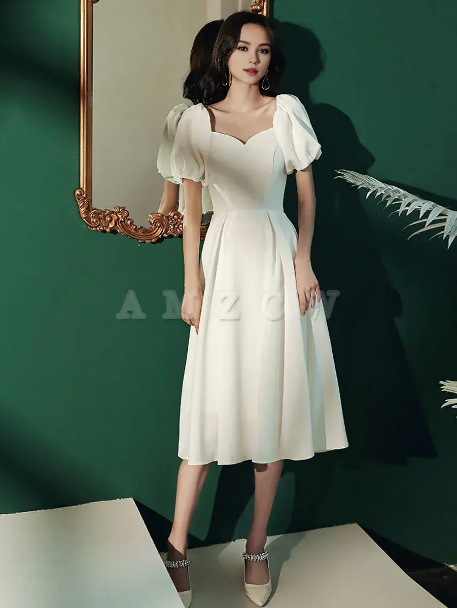 Amzcw Simple white sweetheart neck short prom dress white bridesmaid dress prom dresses shops