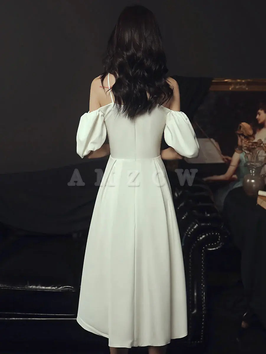Amzcw Simple white sweetheart neck short prom dress white bridesmaid dress prom dresses shops