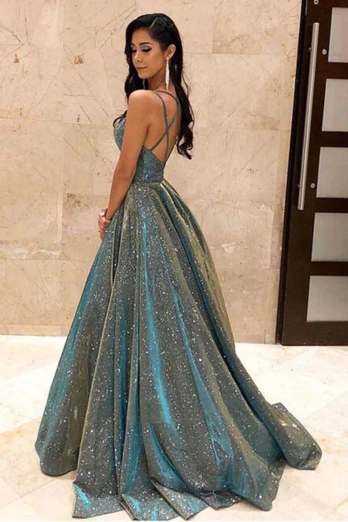Vestidos de fiesta con lentejuelas verdes y tirantes finos brillantes, vestidos de mujer sin espalda