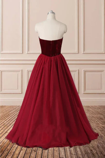 Vestidos de fiesta largos de tul burdeos, sin mangas, con escote en V y corte A hasta el suelo