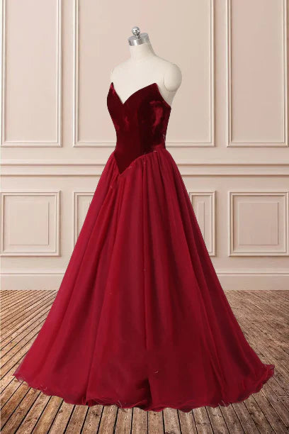 Vestidos de fiesta largos de tul burdeos, sin mangas, con escote en V y corte A hasta el suelo