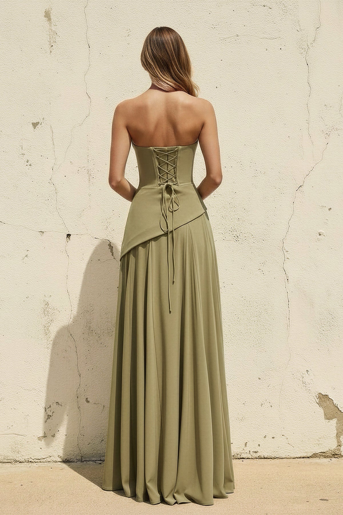 Strapless Choker Neck Corset Lace Up A Line Floor Length Formal Evening Gown For Wedding Guest Homecoming Prom Dress