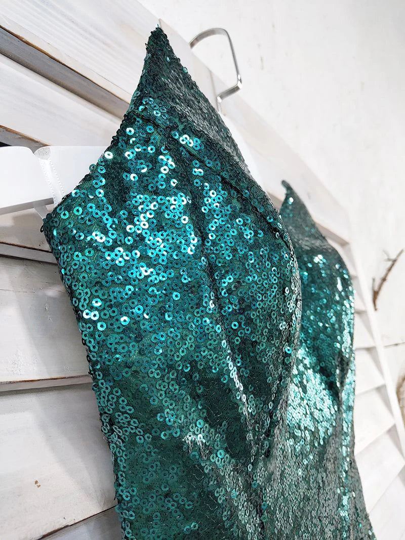Vestidos de fiesta largos de sirena con escote corazón, verdes, sin tirantes y sin mangas.