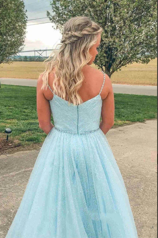 Vestidos de fiesta largos de noche con escote corazón, tirantes finos y cuentas color lavanda