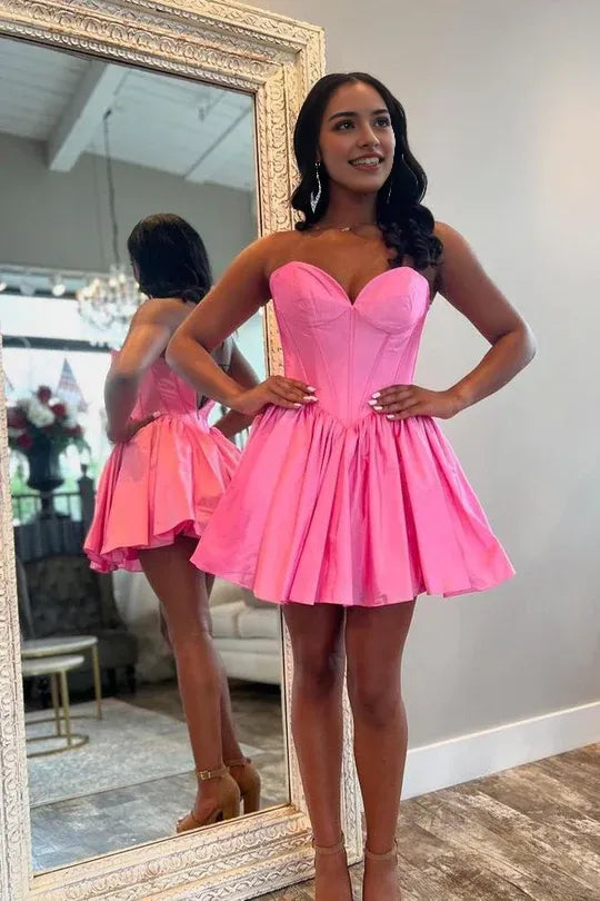 Amzcw Elegant Sweetheart Pink A-line Short Princess Dress Homecoming Dress formal wear dresses