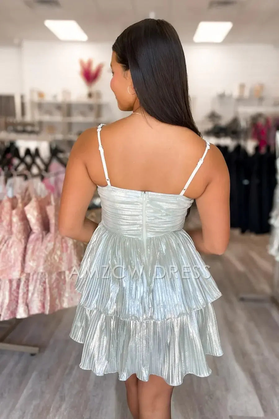 Amzcw Elegant Sweetheart Spaghetti Straps Pleated A-Line Short Homecoming Dress formal wear dresses