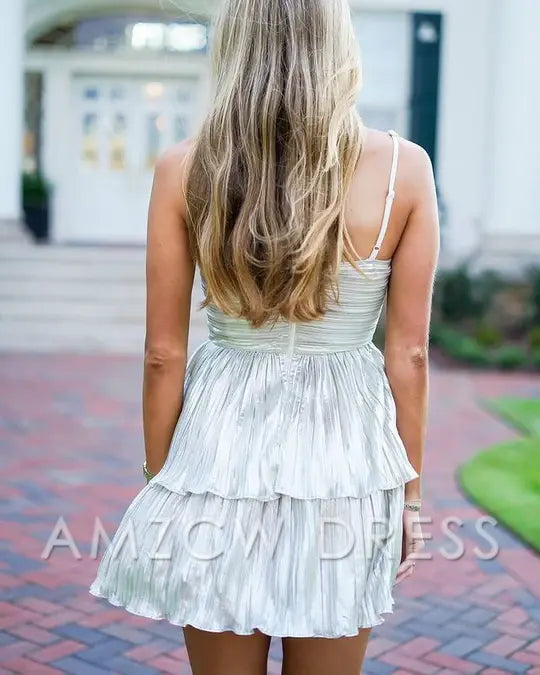 Amzcw Elegant Sweetheart Spaghetti Straps Pleated A-Line Short Homecoming Dress formal wear dresses