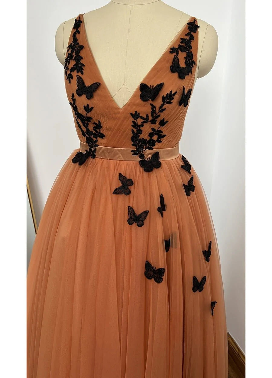Vestido de fiesta floral sin espalda y cuello en V para regreso a casa