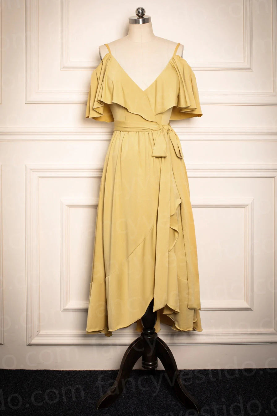 Vestidos de dama de honor con escote en V y tirantes finos, corte alto y bajo, para fiesta de boda