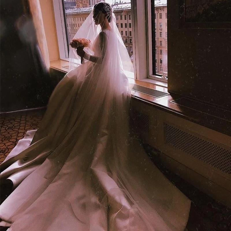 A-line Wedding Dresses Long Sleeves Satin Bridal Gowns