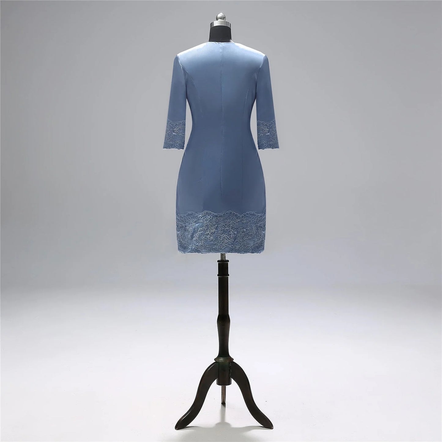 Vintage Sheath Jewel Neck Lace Satin 3/4 Sleeve Knee Length Two Piece Mother Of The Bride Dresses with