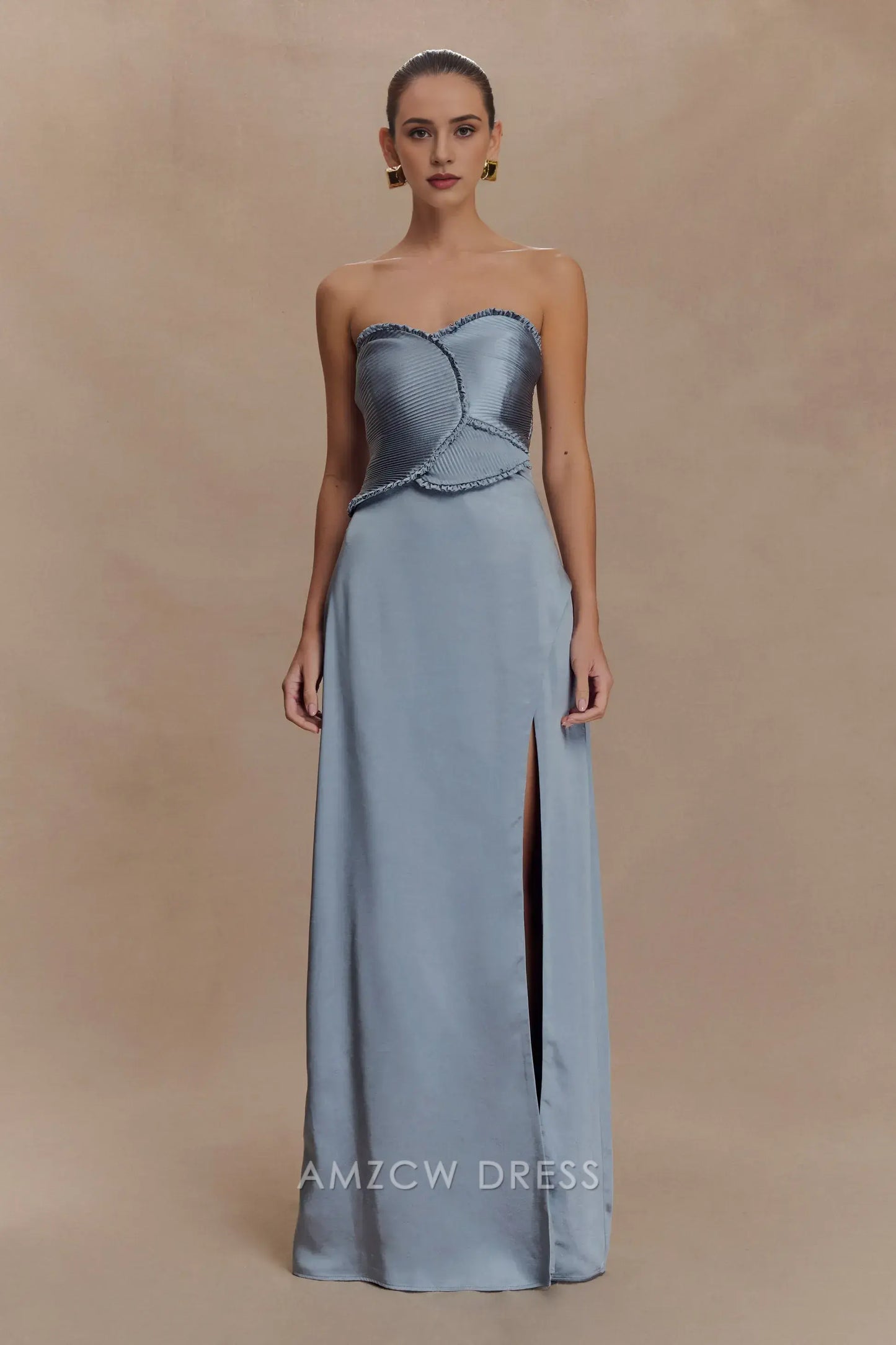 Vintage Sheath tube top Sleeveless Back Zip Floor-Length Side Slit prom dress