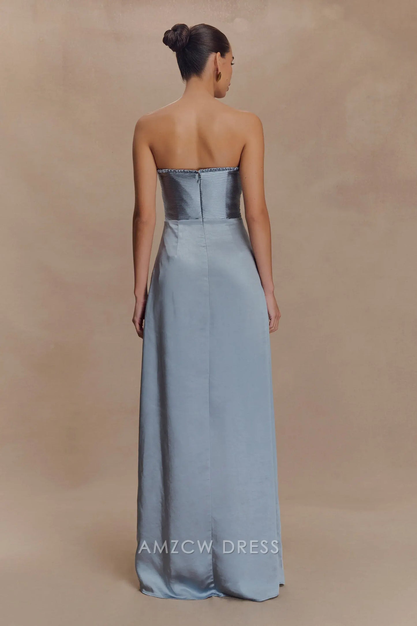 Vintage Sheath tube top Sleeveless Back Zip Floor-Length Side Slit prom dress