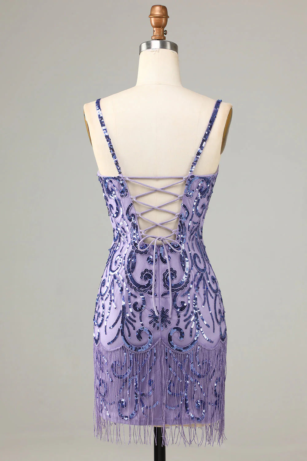 Amzcw Sparkly Purple Sheath Sequins Short Homecoming Dress with Fringes