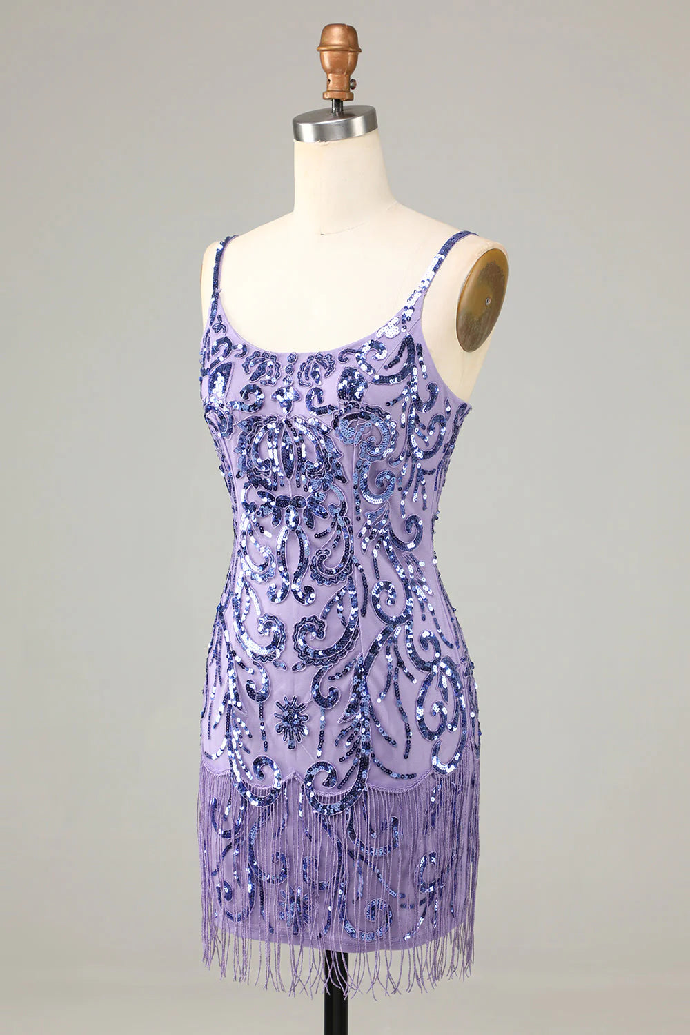 Amzcw Sparkly Purple Sheath Sequins Short Homecoming Dress with Fringes
