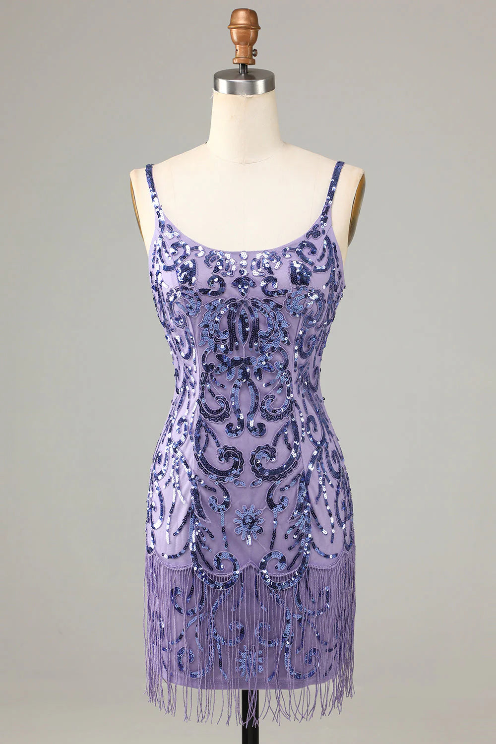 Amzcw Sparkly Purple Sheath Sequins Short Homecoming Dress with Fringes
