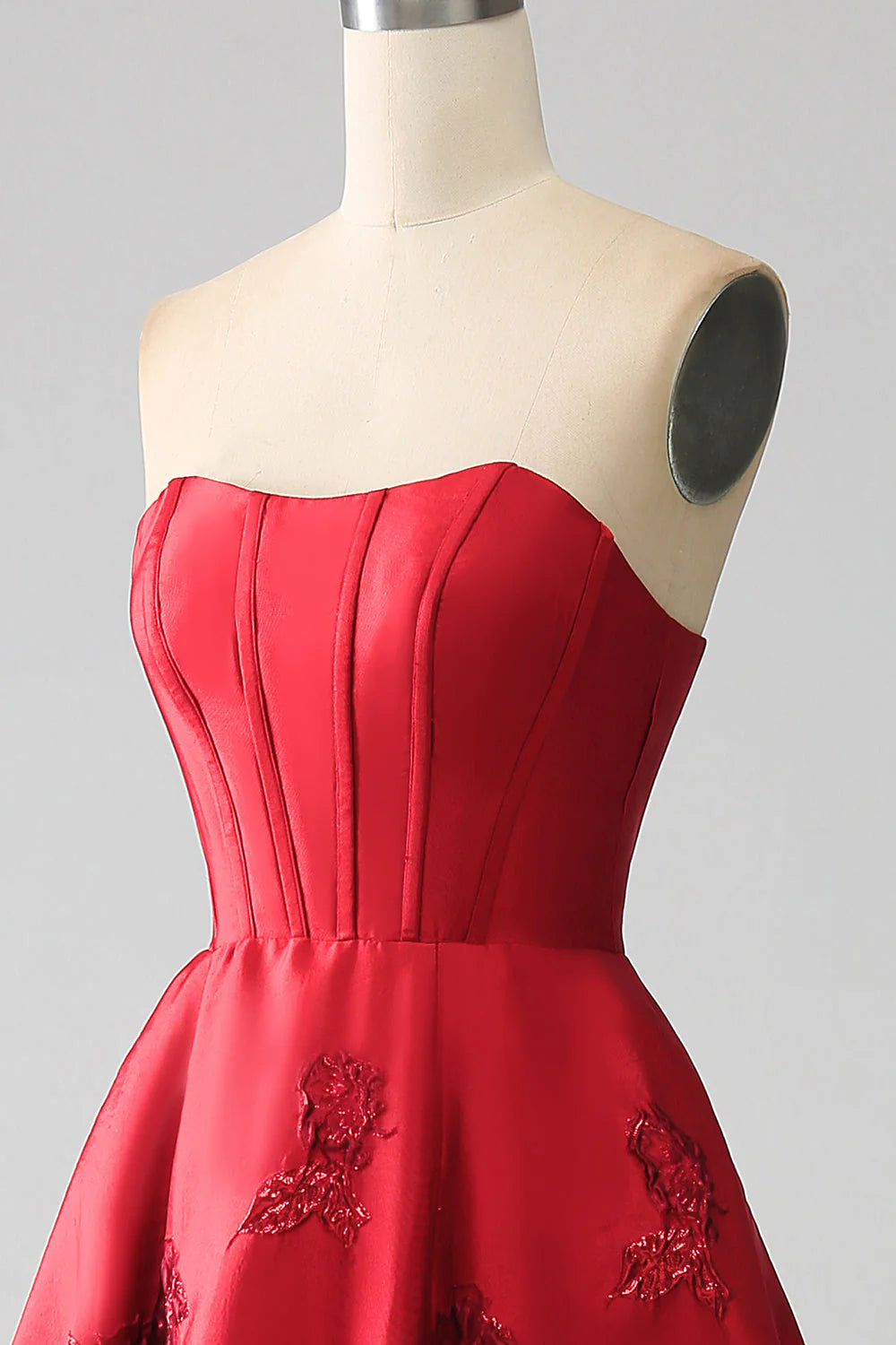 Amzcw Elegant Princess A-Line Strapless Dark Red Long Prom Dress with 3D Flowers prom dresses shops